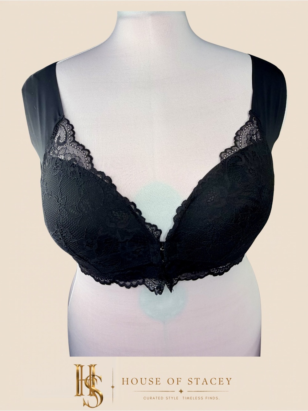 Black Lace Plunge Bra with Wide Straps